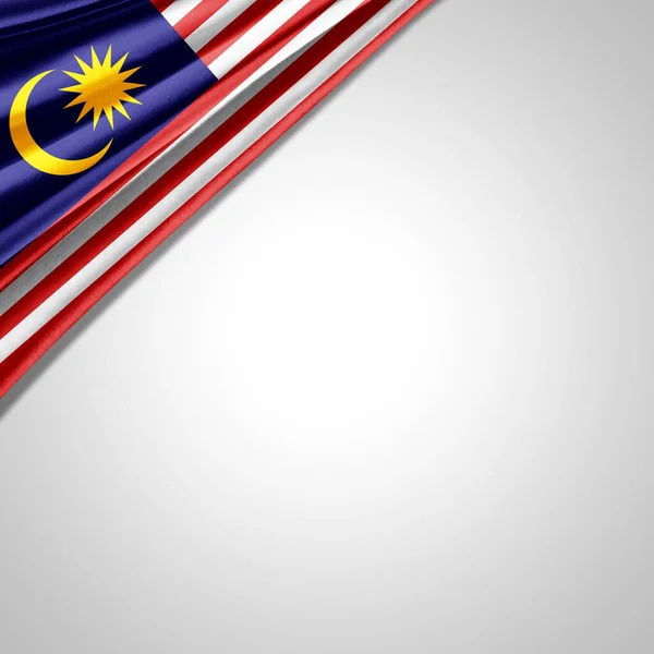 Malezyjska Flaga Jedwabiu Przestrzenią Copyspace Tekst Lub Obrazy Białe Tło — Zdjęcie stockowe