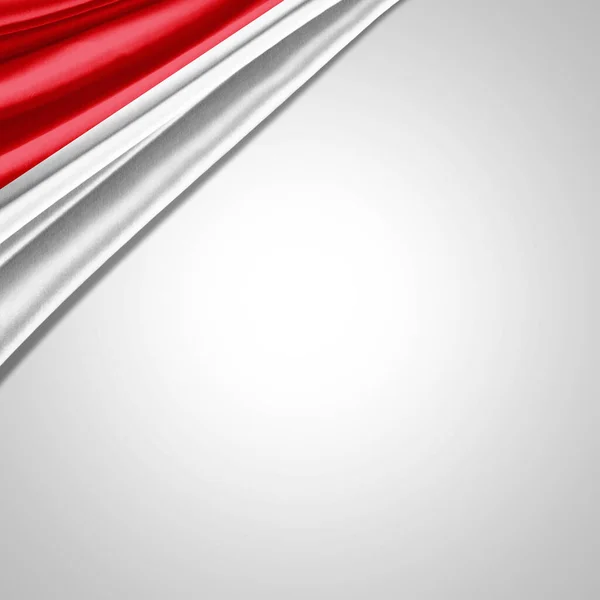 Monako Flaga Jedwabiu Miejsca Tekst Lub Obrazy Białe Tło — Zdjęcie stockowe