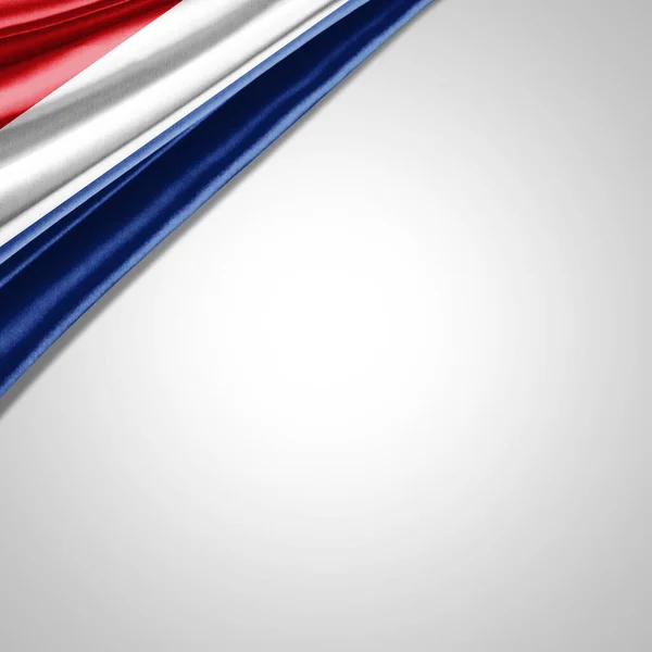 Flaga Holandii Jedwabiu Przestrzenią Copyspace Tekst Lub Obrazy Białe Tło — Zdjęcie stockowe