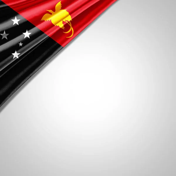 Флаг Новой Гвинеи Шелка Копирайтом Текста Изображений Белым Фоном — стоковое фото
