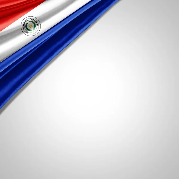 Парагвайський Прапор Шовку Копіювальним Простором Тексту Зображень Білого Фону — стокове фото