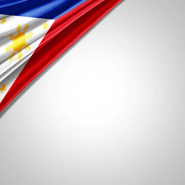 あなたのテキストや画像と白の背景のためのコピースペースとシルクのフィリピンの旗 — ストック写真
