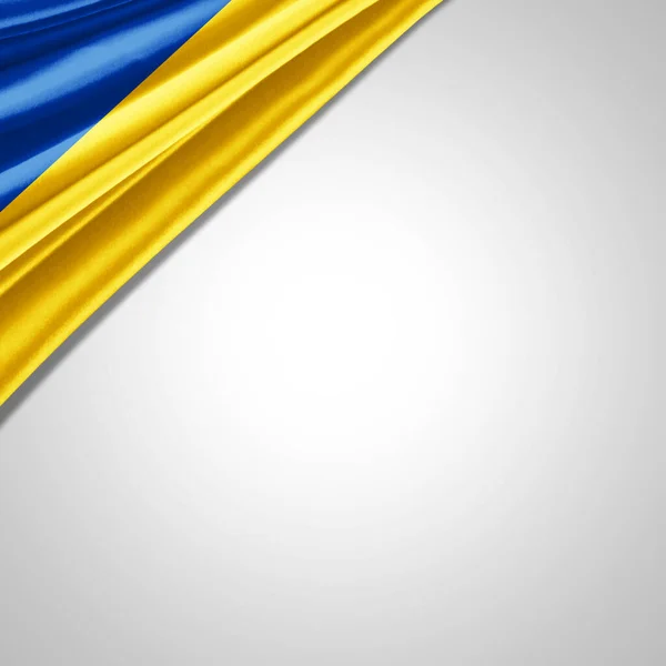 Ukrajna Zászló Selyem Copyspace Szöveg Vagy Képek Fehér Háttér — Stock Fotó