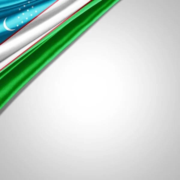 Üzbegisztán Zászló Selyem Copyspace Szöveg Vagy Képek Fehér Háttér — Stock Fotó
