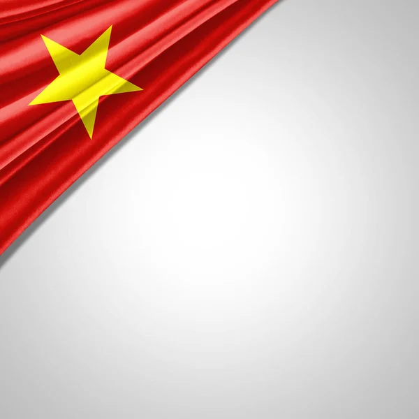 Flaga Wietnamu Jedwabiu Copyspace Tekst Lub Obrazy Białe Tło — Zdjęcie stockowe