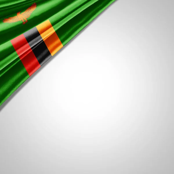 Zambia Flaga Jedwabiu Miejsca Tekst Lub Obrazy Białe Tło — Zdjęcie stockowe