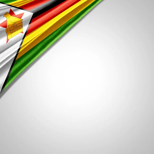 Flaga Jedwabiu Zimbabwe Przestrzenią Tekst Lub Obrazy Białe Tło — Zdjęcie stockowe