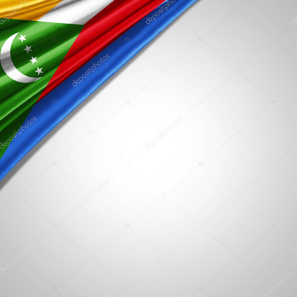 Comoros flag of silk with copyspace for your text or images and white background