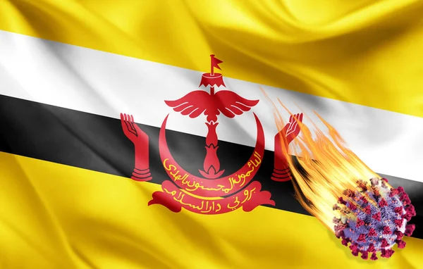 Koronavirüslü Brunei Bayrağı Boyutlu Illüstrasyon — Stok fotoğraf
