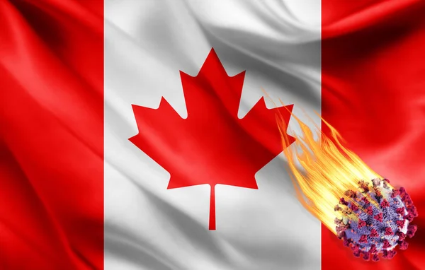 realistic flag of Canada with coronavirus, 3d illustration