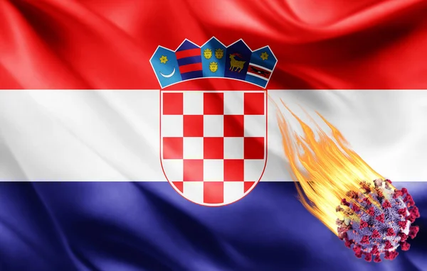 Realistic Flag Croatia Coronavirus Illustration — Stock Photo, Image