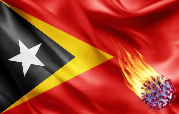 Bandera Realista Timor Oriental Con Coronavirus Ilustración —  Fotos de Stock