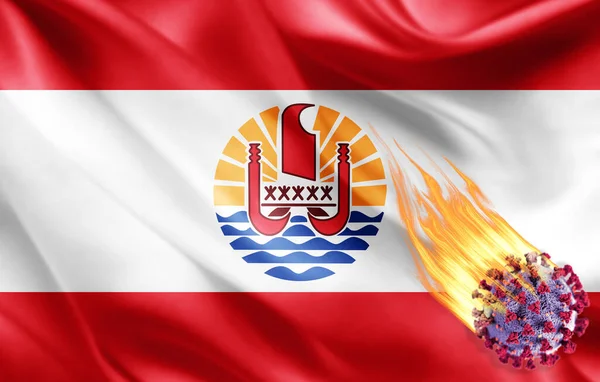 Realistische Vlag Van Frans Polynesië Met Coronavirus Illustratie — Stockfoto