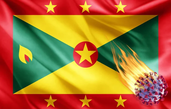 Realistická Vlajka Grenady Koronavirem Ilustrace — Stock fotografie