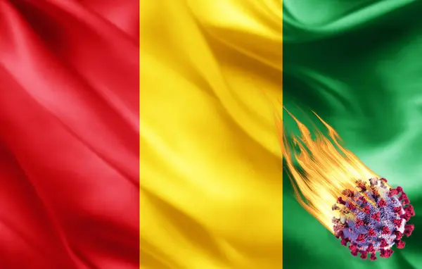 Realistická Vlajka Guineje Koronavirem Ilustrace — Stock fotografie