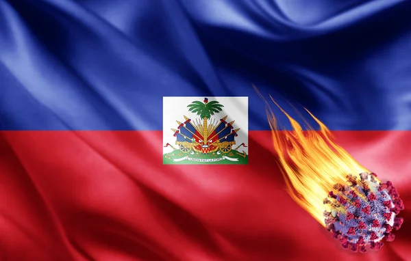 Bandeira Realista Haiti Com Coronavírus Ilustração — Fotografia de Stock