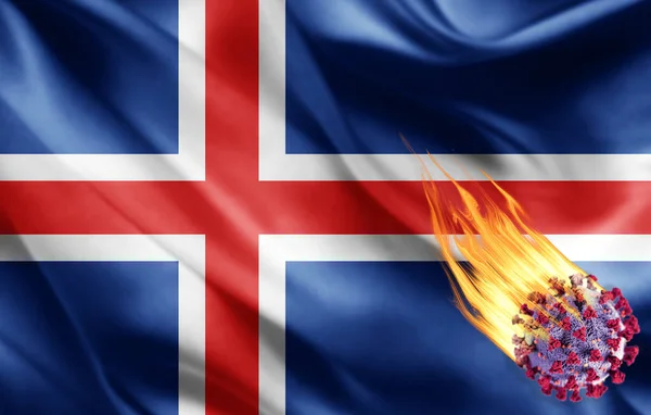 Realistische Vlag Van Ijsland Met Coronavirus Illustratie — Stockfoto