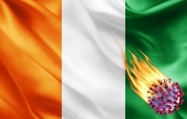 Realistic Flag Ivory Coast Coronavirus Illustration — Stock Photo, Image