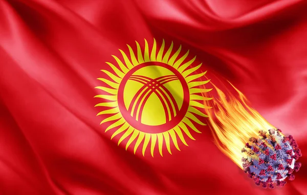 Realistische Vlag Van Kirgizië Met Coronavirus Illustratie — Stockfoto