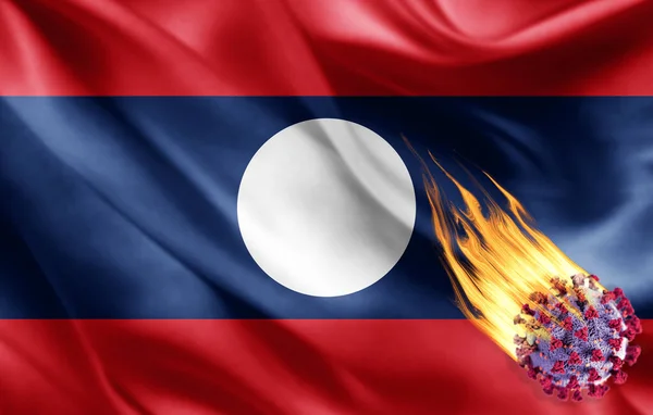 Realistic Flag Laos Coronavirus Illustration — Stock Photo, Image