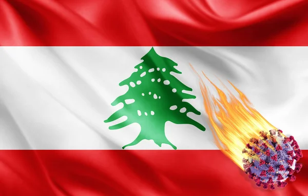 Bandera Realista Del Líbano Con Coronavirus Ilustración —  Fotos de Stock