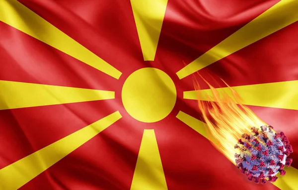 Bandera Realista Macedonia Con Coronavirus Ilustración — Foto de Stock