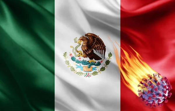 Bandera Realista México Con Coronavirus Illustration —  Fotos de Stock