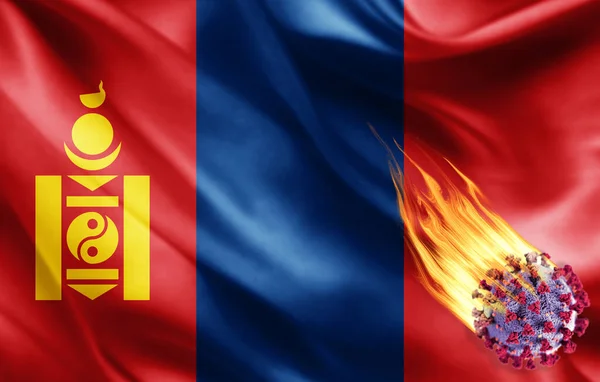 Bandera Realista Mongolia Con Coronavirus Ilustración —  Fotos de Stock