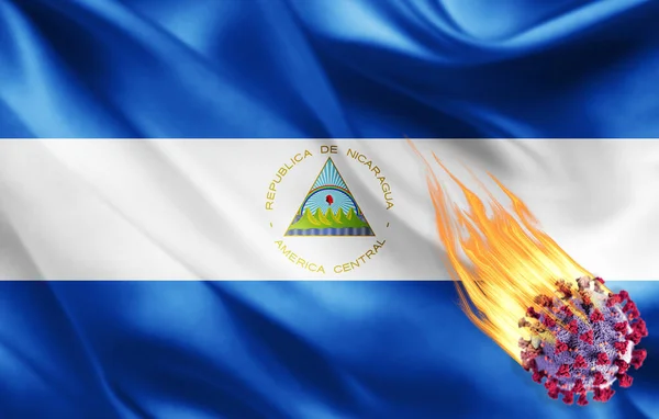 Drapeau Réaliste Nicaragua Avec Coronavirus Illustration — Photo