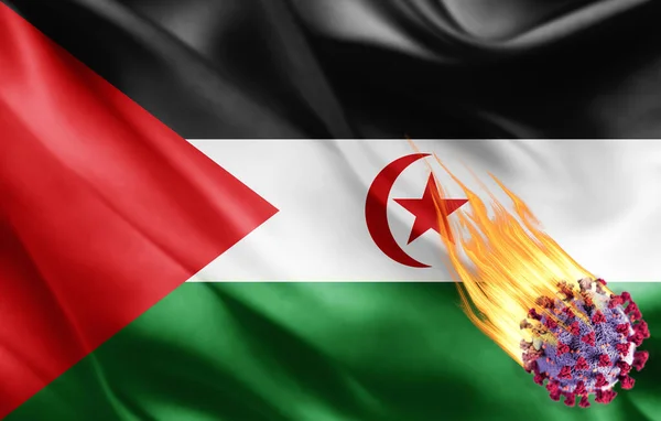 Realistic Flag Sahrawi Arab Democratic Republic Coronavirus Illustration — Stock Photo, Image