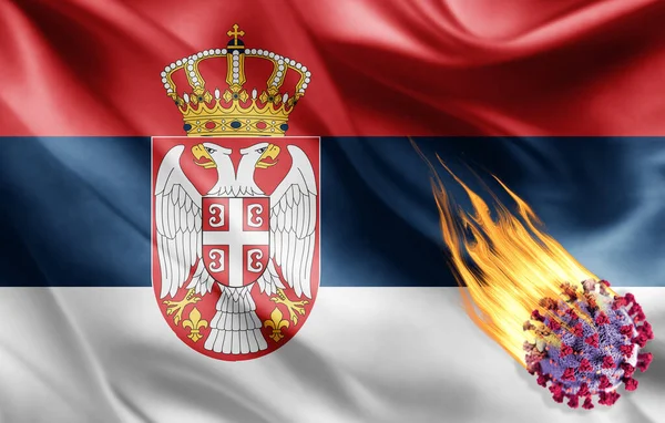 Bandera Realista Serbia Con Coronavirus Ilustración — Foto de Stock