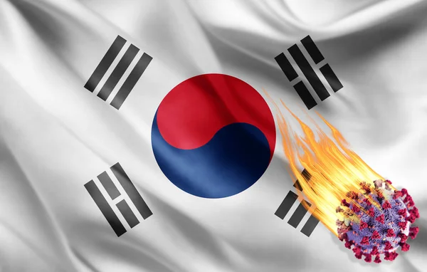 Realistic Flag South Korea Coronavirus Illustration — Stock Photo, Image