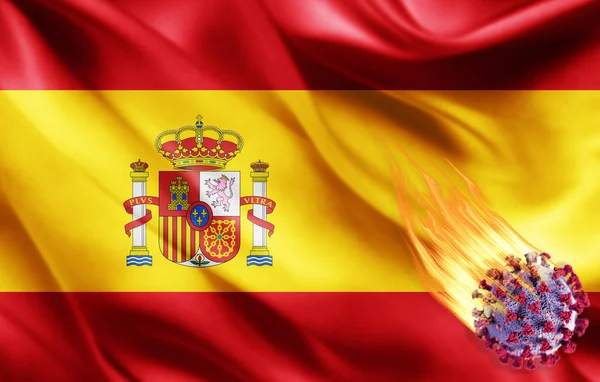 Bandera Realista España Con Coronavirus Illustration —  Fotos de Stock