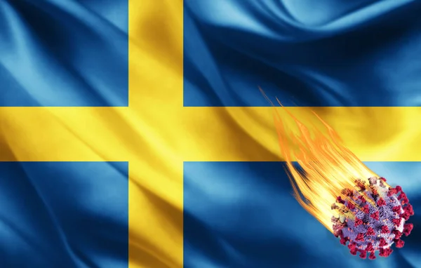 Realistisk Flagga Sverige Med Coronavirus Illustration — Stockfoto