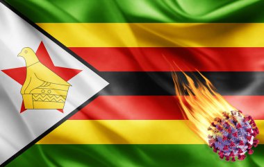 Koronavirüslü Zimbabwe 'nin gerçekçi bayrağı, 3 boyutlu illüstrasyon