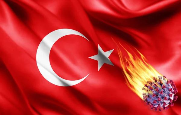 Realistische Flagge Der Türkei Mit Coronavirus Illustration — Stockfoto