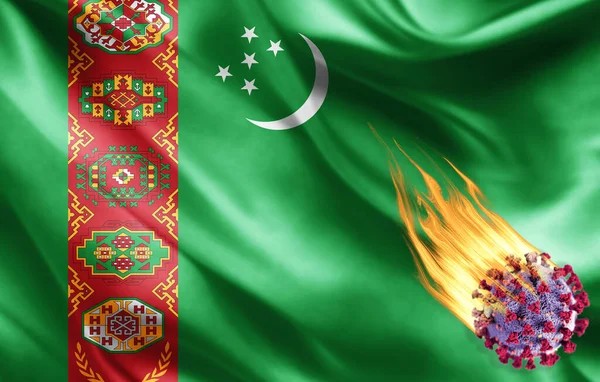 Realistic Flag Turkmenistan Coronavirus Illustration — Stock Photo, Image