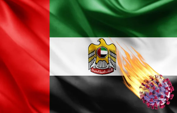 Realistische Fahne Der Vereinigten Arabischen Emirate Mit Coronavirus Illustration — Stockfoto