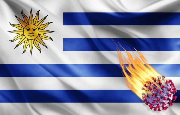 Реалістичний Прапор Уругваю Коронавірусом Ілюстрація — стокове фото