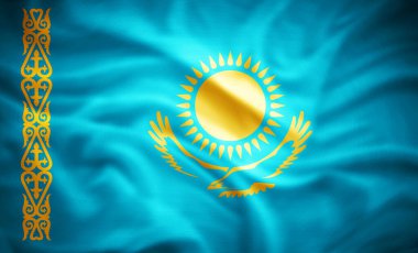 Kazakistan 'ın gerçekçi bayrağı, 3 boyutlu illüstrasyon