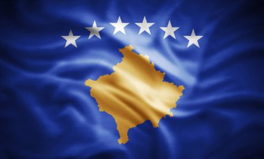 Kosova 'nın gerçekçi bayrağı, 3D illüstrasyon