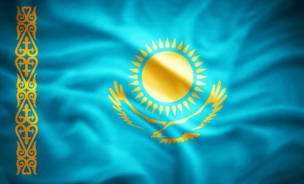 реалистичный флаг Казахстана, 3d иллюстрация