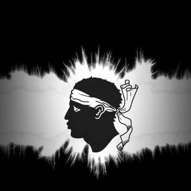 Siyah arka planda erkek kafasının korsika silueti