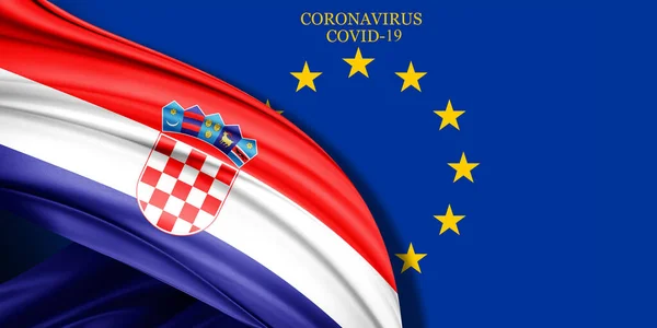 Croatia Flag Silk Text Coronavirus Covid Europe Flag Background — Stock Photo, Image