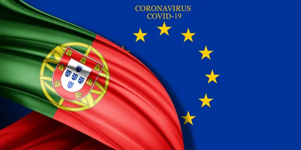 Portugalsko Vlajka Hedvábí Textem Coronavirus Covid Evropa Vlajka Pozadí — Stock fotografie