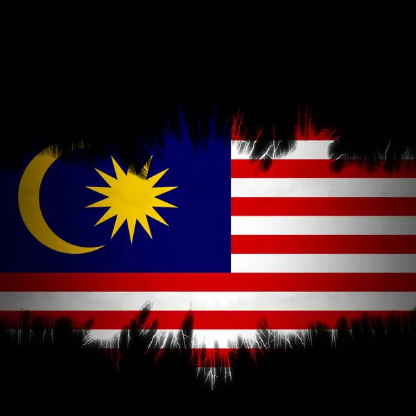 Malaysia Flagga Med Slitna Kanter Digital Illustration — Stockfoto