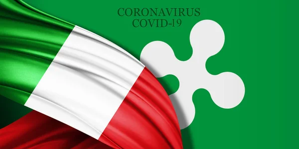 Italy flag of silk with text coronavirus covid-19 and Europe flag background