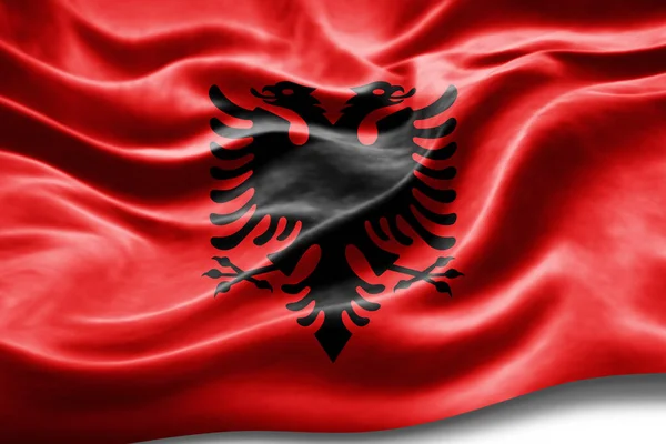 Albánská Vlajka Hedvábnou Texturou Digitální Zázemí — Stock fotografie