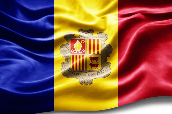 Bandeira Andorra Com Textura Seda Fundo Digital — Fotografia de Stock