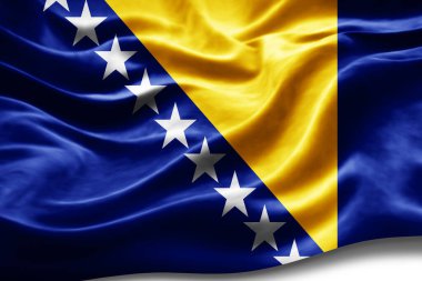İpek desenli ve dijital arkaplanlı Bosna-Hersek bayrağı